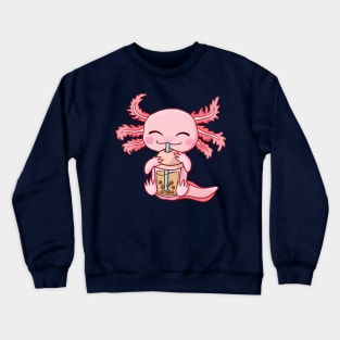 Kawaii Axolotl Drinking Boba Bubble Tea Anime Girls Crewneck Sweatshirt